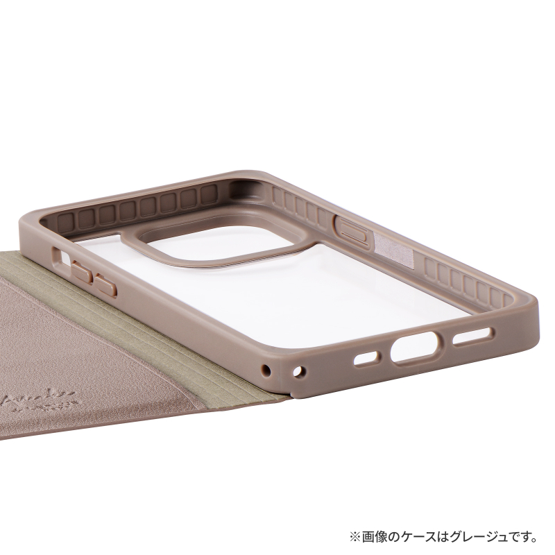 iPhone 14 Pro 軽量・背面クリアフラップケース 「Amake」 グレージュ