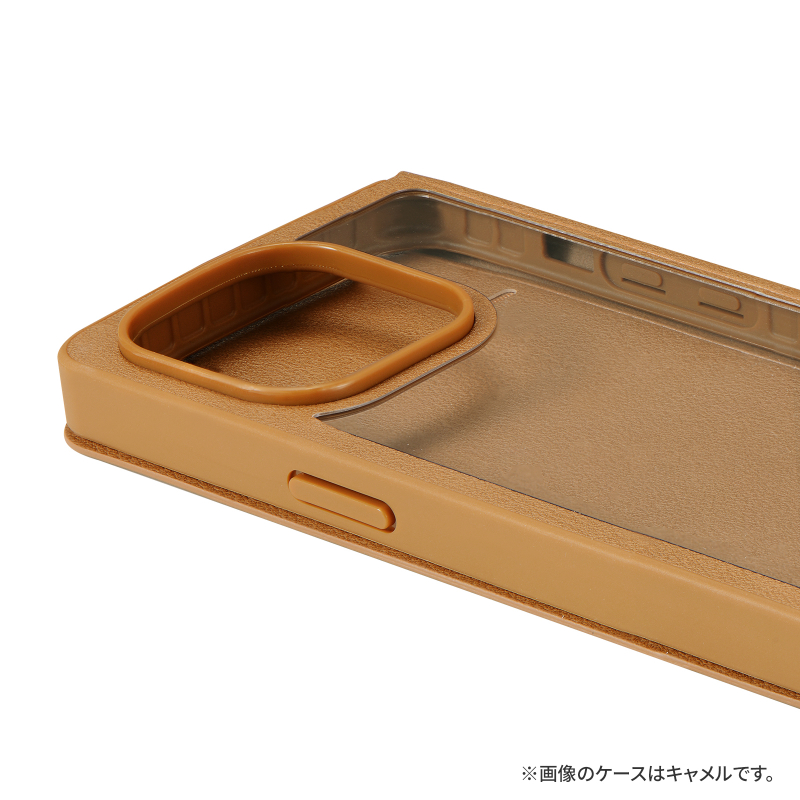 iPhone 14 Pro 軽量・背面クリアフラップケース 「Amake」 キャメル