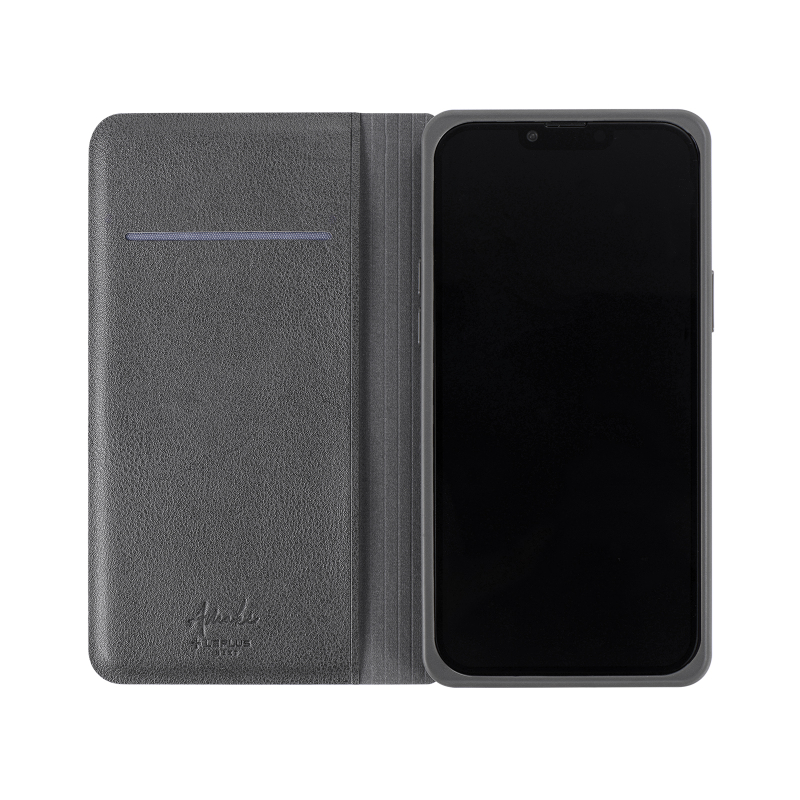 iPhone 14 Plus 軽量・背面クリアフラップケース 「Amake」 ブラック