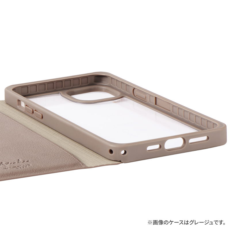 iPhone 14 Plus 軽量・背面クリアフラップケース 「Amake」 キャメル