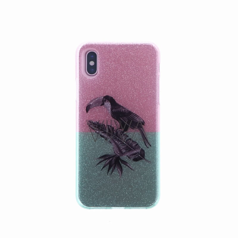 iPhone X/シェル型ケース/グリッター/Tropico Collection/Toucan Wild