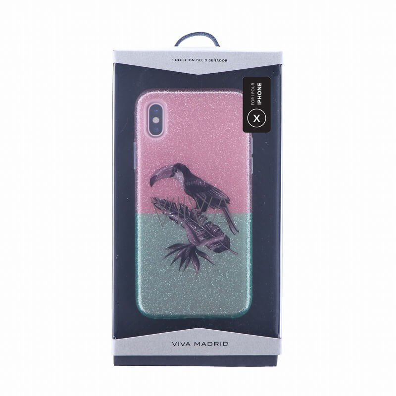 iPhone X/シェル型ケース/グリッター/Tropico Collection/Toucan Wild