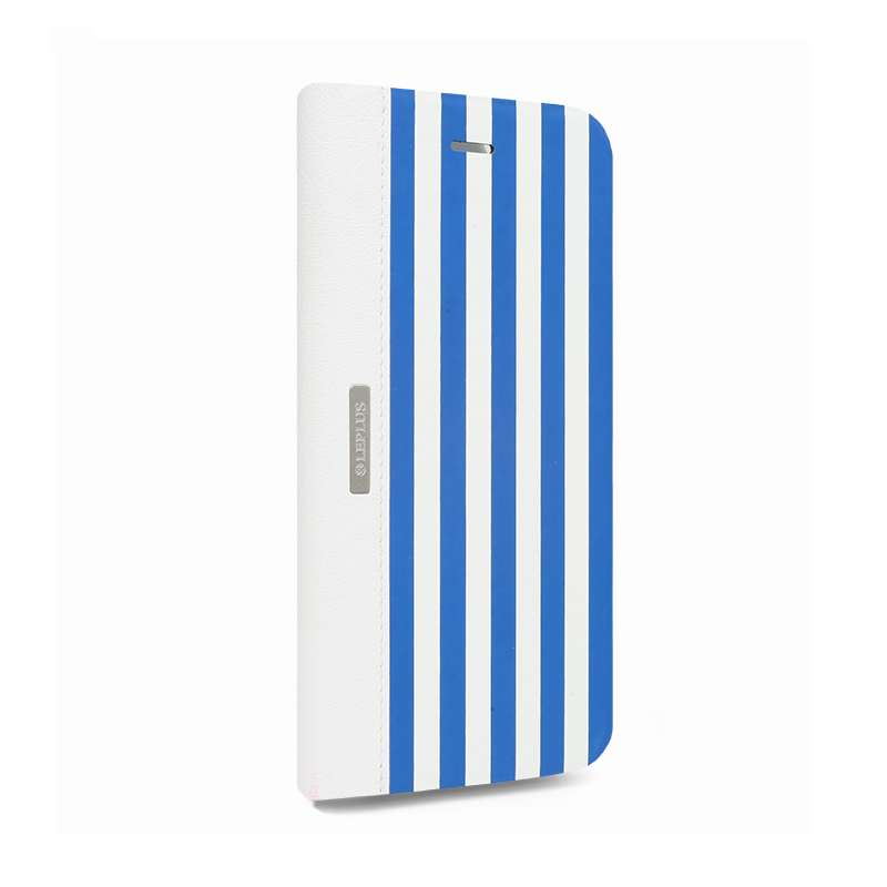 □iPhone 6 Plus/6s Plus [STRIPE] デザインPUレザーカバー ブルー