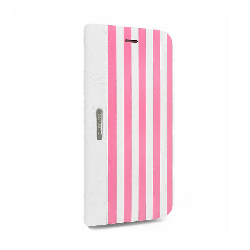 □iPhone 6/6s [STRIPE] デザインPUレザーカバー ピンク