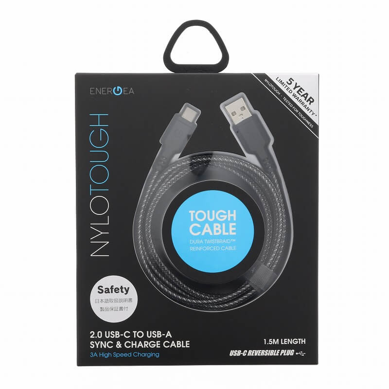 スマートフォン（汎用）/Type-C/NYLOTOUGH/2.0 USB-C to USB-A Charge Cable/1.5m/Black(ブラック）