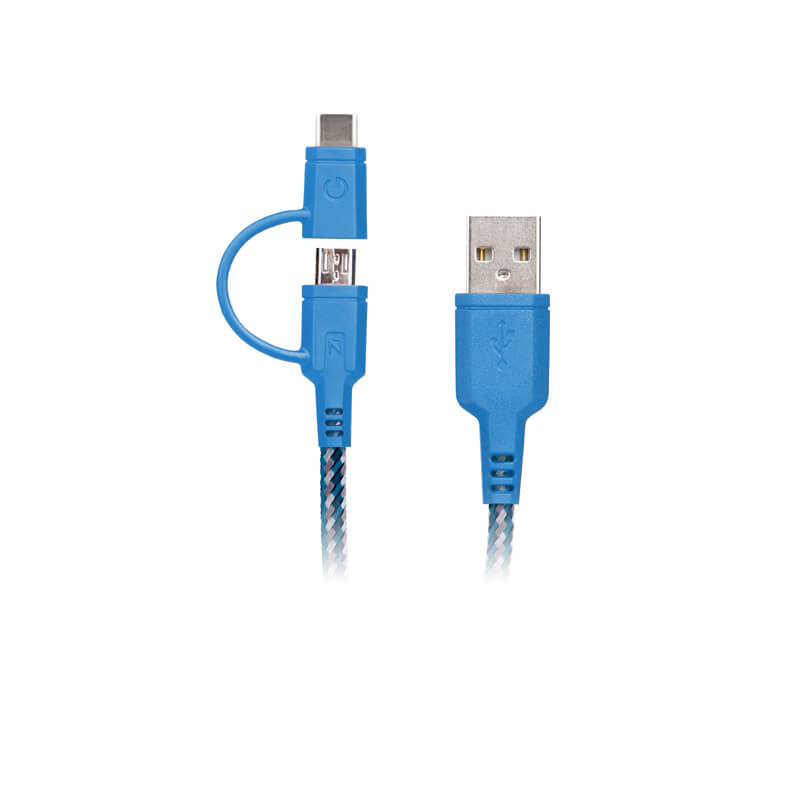 スマートフォン（汎用）/Type-C/2-in-1 USB-C + microUSB/1.5m/Blue（ブルー）