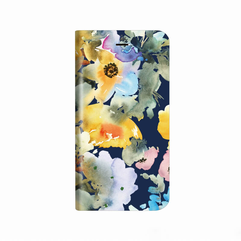iPhone 8/7 薄型デザインPUレザーケース「Design+」 Flower ネイビー