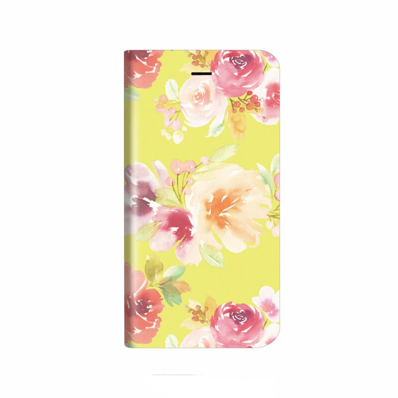 iPhone X 薄型デザインPUレザーケース「Design+」 Flower イエロー