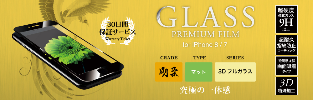 2017 iPhone 4.7inch/7 【30日間保証】 ガラスフィルム 「GLASS PREMIUM FILM」 3Dフルガラス ホワイト/マット・反射防止/[剛柔] 0.33mm