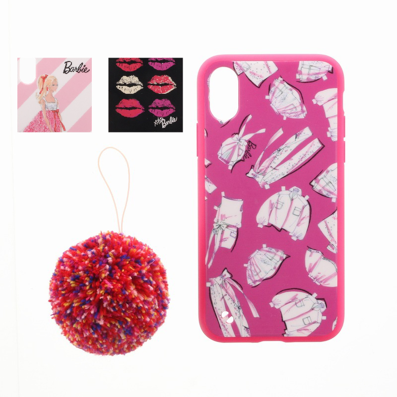 iPhone XS/iPhone X Barbie Design/ポンポンチャーム付ハイブリットケース