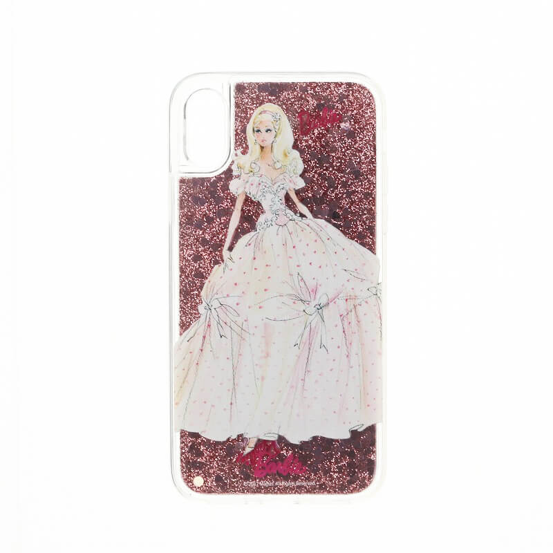 iPhone X/Barbie Design/グリッターハイブリットケース/ピンク