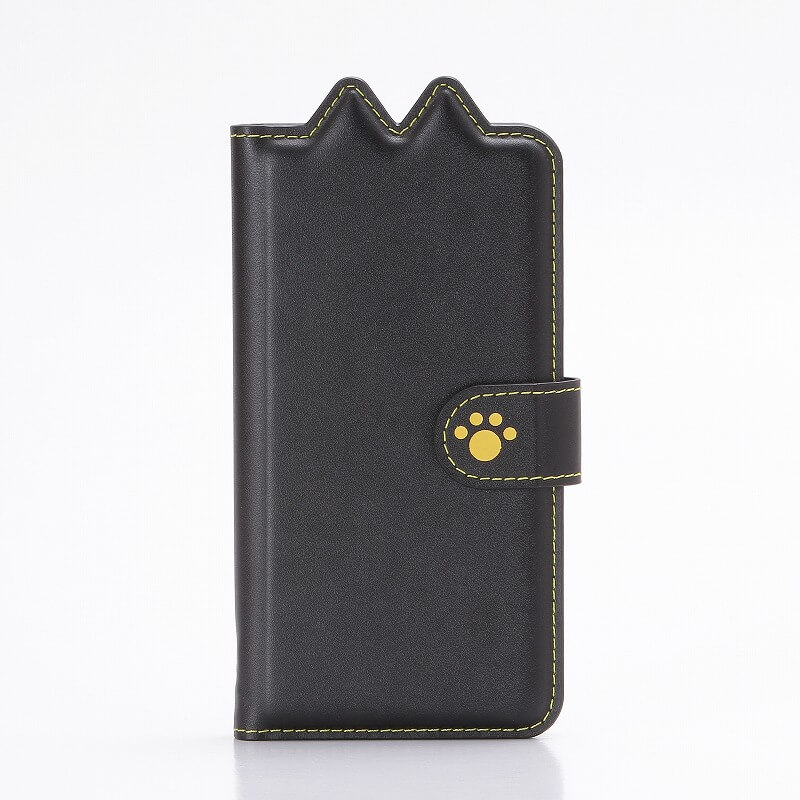 iPhone7 ブックタイプ猫型PUレザーケース「BOOK にゃん」 クロ｜スマホ