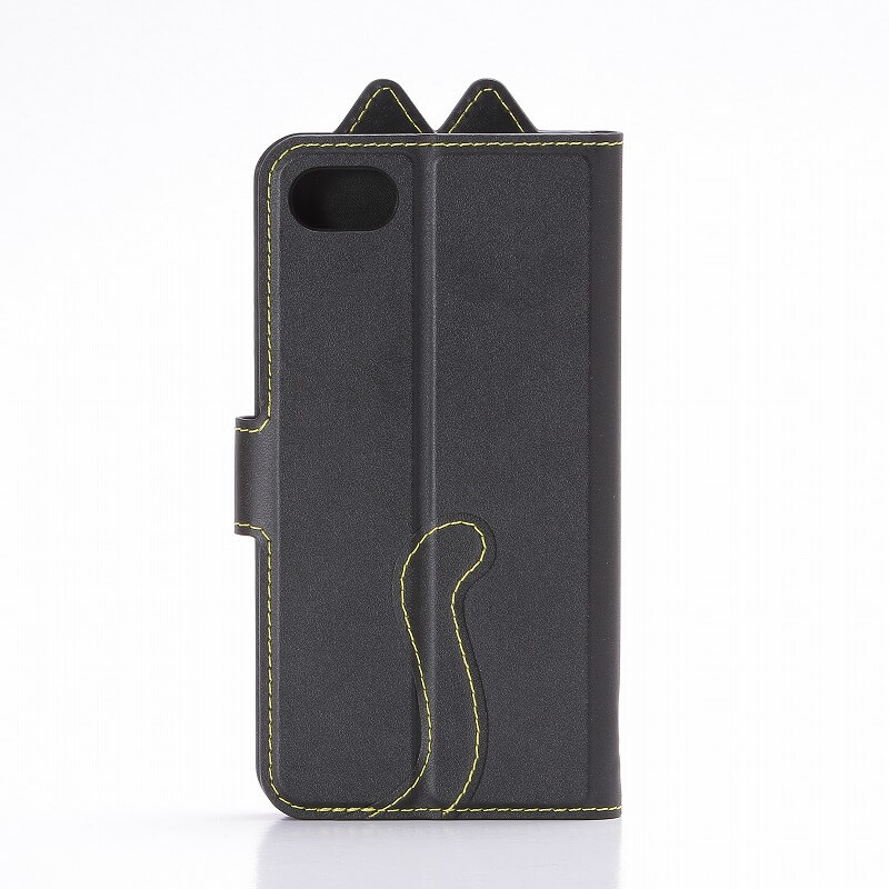 iPhone7 ブックタイプ猫型PUレザーケース「BOOK にゃん」 クロ｜スマホ