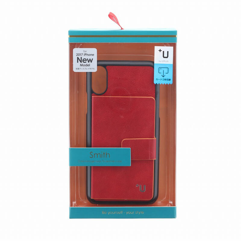 iPhone X【+U】Smith/カード収納ポケット付PUケース/レッド｜スマホ