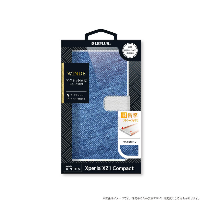 Xperia(TM) XZ1 Compact デニムフラップケース「WINDE」 ライトブルー/ホワイト