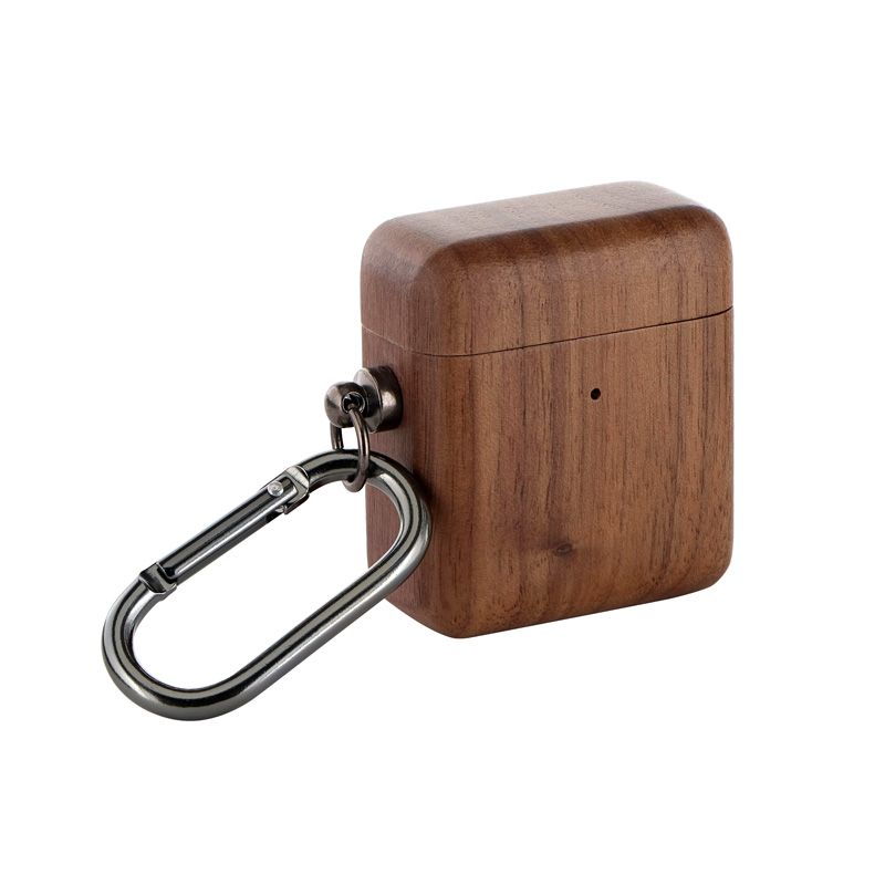 AirPods 第1・2世代 「ナチュラルウッドケース」 カラビナ付属 ウォールナットウッド
