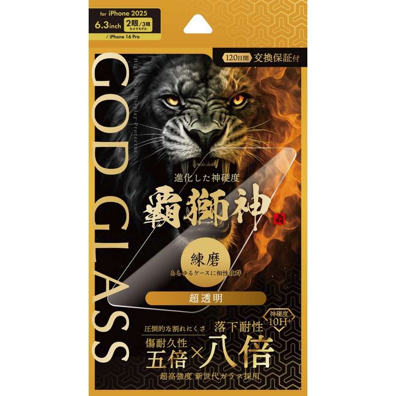 獅子頭 ガラスケース入り iPhone 15 Pro ガラスフィルム 「GOD GLASS 覇獅神」 練磨 超透明