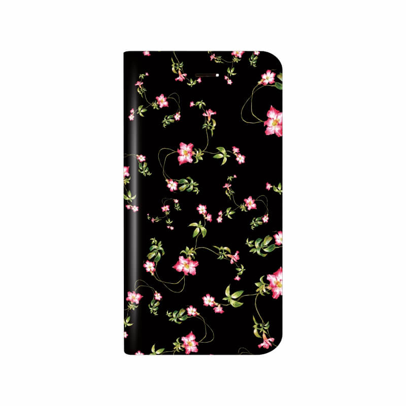 iPhone X 薄型デザインPUレザーケース「Design+」 Flower ブラック